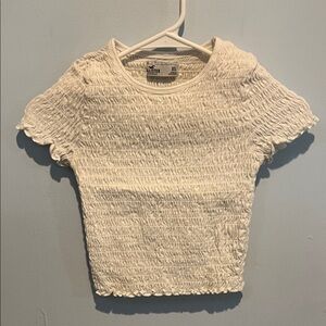 Hollister White Ribbed Ruffled Textured Top | Size XS